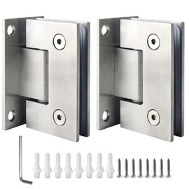 Alise Glass Shower Door Hinges, 90 Degree Shower Door Hinges for Glass Doors,Heavy Duty Stainless Steel Cabinet Hinges Wall to Glass,Frameless Shower Doors Hardware Replacement Part,Brushed Nickel（2P）