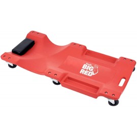 BIG RED TRP62401 Plastic Rolling Garage/Shop Creeper: 40" Mechanic Cart with Padded Headrest, Dual Tool Trays and 6 Casters, Red