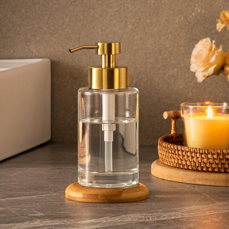 Enra Thick Glass Soap Dispenser with Stainless Steel Gold Pump,12oz