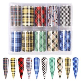 LPOne 10 Rolls 4 x100cm Buffalo Plaid Nail Foil Transfer Sticker Adhesive Decals Adhesive Stickers Supplies Nail Decals Manicure Transfer Tips Nails Art DIY Decoration Kit., 4100 cm