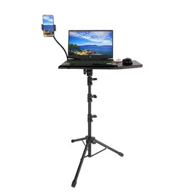 SKYMART Laptop Stand Tripod – Adjustable Laptop Holder with Phone Mount | Heavy- Duty Alloy Tripod Stand with Tray | Height Adjustable 0.65–1.6m | Portable, Foldable, 15kg Load Capacity | Black