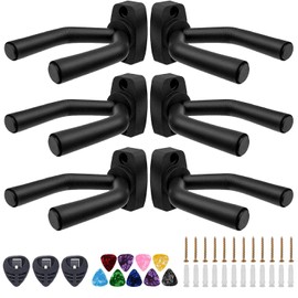 Guitar Wall Mount Hanger, Guitar Hanger Wall Hook Holder Stand Display with Screws Easy to Install, Fits All Size Guitars, Bass, Mandolin, Banjo, Ukulele - 6 Pack