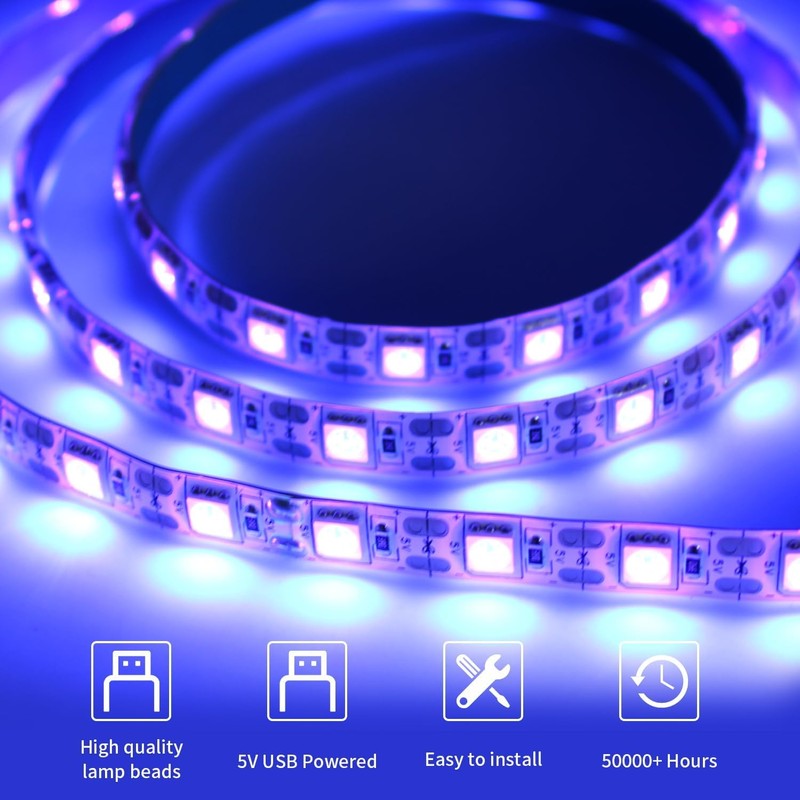 iNextStation USB UV Black LED Light Strip, 2M/6.6ft 5V SMD5050