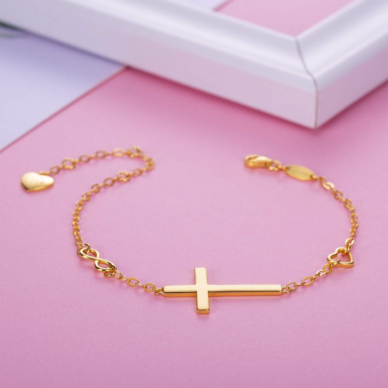 BlingGem Cross Bracelet for Women Gold Plated 925 Sterling Silver