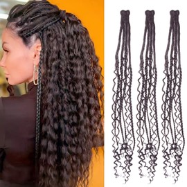 Dsoar Boho Clip-In Hair Extensions, 22 Inches, Curly Ended Locs Soft Handmade Dreads, 3 Pieces, Clip-in Dreadlock Extension Sets