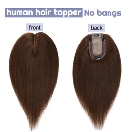 S-noilite Hair Toppers for Women with Thinning Hair 100% Real Human Hair Toppers No Bangs 7 * 13cm Silk Base Wiglet Hairpieces Clip in Hair Toppers for Women 10 inch 33g #4 Medium Brown