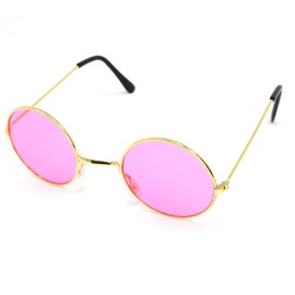 Skeleteen Pink Round Hippie Glasses - Pink 60's Style Hipster Circle Sunglasses - 1 Pair