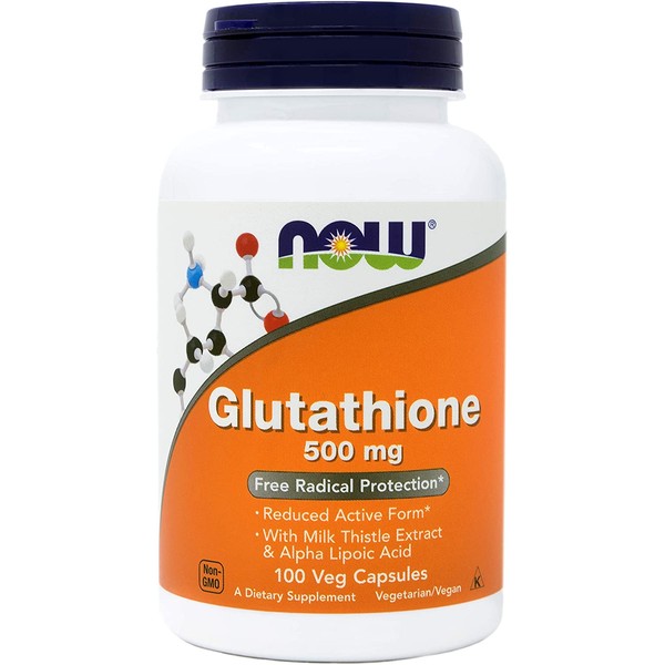 Now Glutathione 500 mg, 100 Vegan Capsules - Reduced Form GSH Supplement - Enhanced with Milk Thistle Extract and Alpha Lipoic Acid