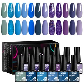 MTSSII Gel Nail Polish Set, 12PCS Blue Violet Gel Nail Polish Kit, Soak Off UV/LED Nail Polish Nail Art Design Salon Home Gifts for Women