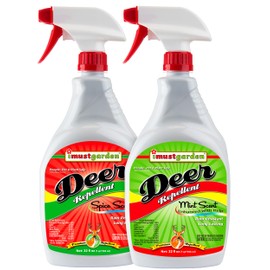 I Must Garden Deer Repellent [2 Pack: Mint Scent + Spice Scent] - Natural Deer Spray for Gardens & Plants – Two 32oz RTU Bottles
