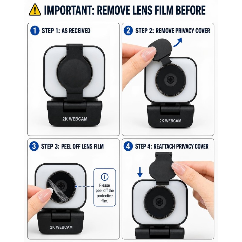 Atatat 2K Webcam for PC with Light, Microphone, Privacy Cover