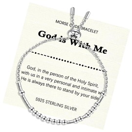 Helonley Morse Code Bracelet for Women - 925 Sterling Silver Inspirational Bracelets Adjustable Morse Code Bracelets Charm Jewelry Birthday Gifts Christmas Gifts (God is With Me)