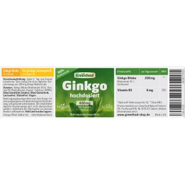 Greenfield – Ginkgo Biloba, 100% Vegan Leaf Extract 450mg, 120 Capsules – Extra Hochdosiert