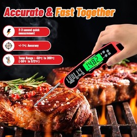 Termómetro digital para carne, termómetro digital de lectura instantánea para carne | IP67 Waterproof, Backlight, Hold Function, Magnet, LED screen, f