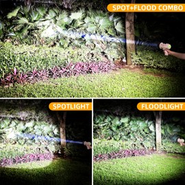 YIERBLUE Rechargeable Spotlight Floodlight Combo 120,000 High Lumen LED, IP67 Waterproof Spot Light COB Flood Light, Impact Resistant Handheld Spotlight with Foldable Stand and Detachable Red Lens