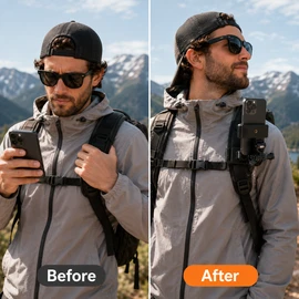 Backpack Strap Phone Holder for Hands-Free Recording – Adjustable Clip Mount for Travel, Hiking, Vlogging and Live Streaming
