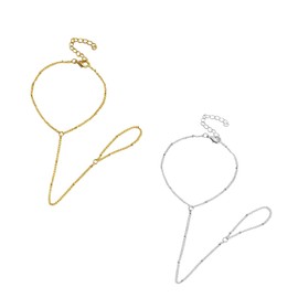 YenMzx Hand Chain Bracelet With Ring, 2 PCS Elegant Gold and Silver Jewelry Set, Dainty Ring Bracelet Hand Chain for Women, Perfect for Gifts and Special Occasions