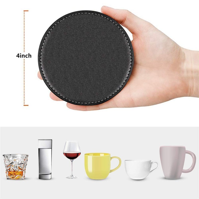 Coasters for Drinks, Thipoten Leather Coasters with Holder, Protect Furniture