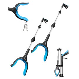 32 Inch Grabber Reacher Tool for Seniors 2 Pack, Foldable Reacher Grabbers Pickup Stick with Anti-Slip 360° Rotating Jaw, 4" Wide Extended Claw with Magnet for Disabled, After Surgery Recovery