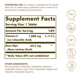 SOLGAR Vitamin C 1000 mg with Rose Hips - 250 Tablets, Pack of 2 - Antioxidant & Immune Support - Non-GMO, Vegan, Gluten Free, Dairy Free, Kosher - 500 Total Servings