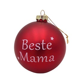 BURI Glass Christmas Tree Baubles with Saying Diameter 10 cm - Christmas Tree Bauble Mother Christmas Tree Decoration Personal Christmas Baubles in Red with Lettering