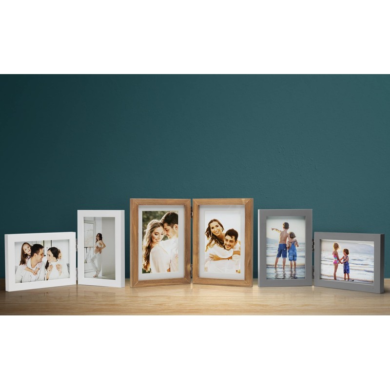 Janreefan Double Vertical & Horizontal Picture Frames Hinged Folding Rustic