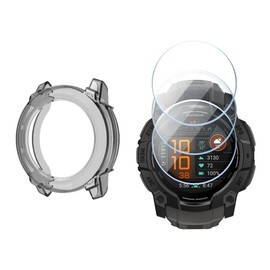 Watch Screen Protector Compatible for Garmin Instinct 3 45mm Solar Smartwatch, 9H Tempered Glass Protective Film Full Coverage and Soft TPU Protective Case (black)