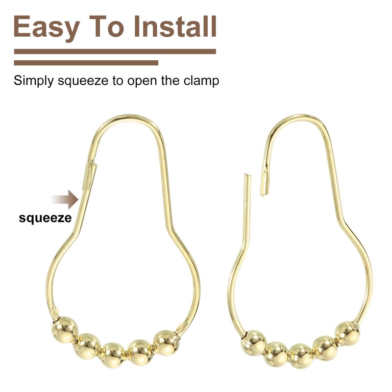 sourcing map 12Pcs Shower Curtain Hooks, Metal Roller Balls Glide