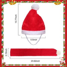 Ngdhkd 2Pcs Dog Santa Hat and Scarf Dog Christmas Outfit Adjustable Santa Hat Knit Red Scarf with White Pompom Ball Set Pet Christmas Costumes Accessories for Dogs and Cats