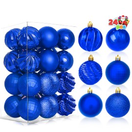 JOIEDOMI 24 Pcs Blue Christmas Balls Ornaments Set, 2.36" Shatterproof Christmas Tree Ornaments, Christmas Hanging Ornaments Decorations for Xmas Tree Wreath Garland Holiday Wedding Indoor Party Decor