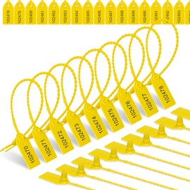 500 Pcs Plastic Tamper Seals Fire Extinguisher Tags Security Tags Numbered Tags with Zip Tie Safety Disposable Self-Locking Signage 250mm Length (Yellow)