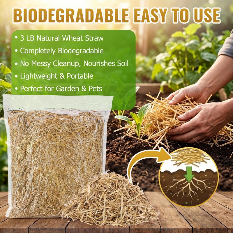 Natural Wheat Straw 3 LB, Dry Clean Soft Wheat Straw