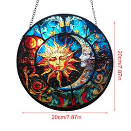BDHRKTE Stained Glass Window Hanging,Sun and Moon Face Stained Glass Suncatchers with Metal Chain Stained Glass Panels，Suncatchers for Windows Hanging for Wall & Home Decor