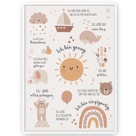 HappyArts® Children's Room Picture A4 Affirmations Poster Decoration Girl Boy Baby Room Affirmation Poster Affirmations Self-Love Mindfulness Without Frame