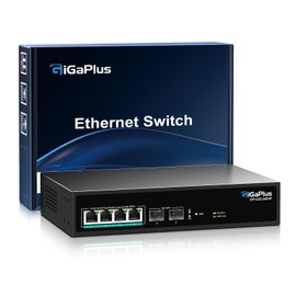6 Port 2.5Gb Unmanaged PoE Switch with 4*2.5G Base-T PoE Ports, 2*10G SFP+ Uplink, 802.3af/at (PoE+), 60Gbps Switching Capacity, GigaPlus 2.5G PoE Switch for 2.5Gb NAS/PC, WiFi6 Router, Wireless AP