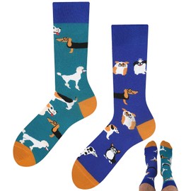 TODO Colours Funny Socks with Motif - Multicoloured, Colourful, Crazy for the Joy of Life, Socks Blue Dogs, 43 - 46