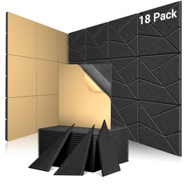 18 Pack Soundproof Wall Panels, Self Adhesive Sound Proof Foam Panels for Walls 12"x12"x0.4", Dynamic Line Acoustic Panels for Studio, Room, Home Theater, Gaming (Black)