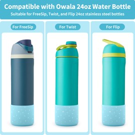Diumepo Silicone Water Bottle Boot for Owala 24 oz, Anti-Slip Protective Sleeve for Owala Twist & FreeSip & Flip Stainless Steel Water Bottle, Boot Bottom Base for Owala (Glitter Blue)