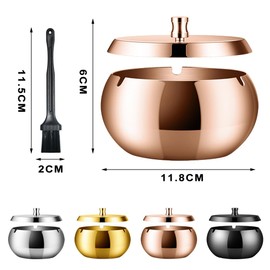 Geoyien Ashtray with Lid, Ashtray for Outdoor Use, Ashtray with Cleaning Brush, Windproof, Odourproof, Washable, Stainless Steel Ashtray for Living Room, Gardens, Offices, Balconies (Rose Gold)