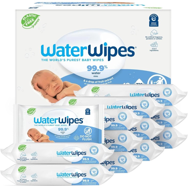 WaterWipes Plastic-Free Original Baby Wipes, 99.9% Water Based Wipes, Unscented