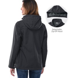 Outdoor Ventures Women's Softshell Jacket with Removable Hood, Insulated Windbreaker Waterproof Warm Fleece Lined Coat
