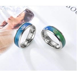 Her King His Queen Emotional Color Changing Couple Rings | Body Temperature and Mood Sensing Rings for Lovers and Couples | Promise Rings Wedding Bands Anniversary Rings for Men and Women
