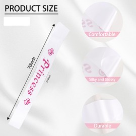 Exacoo Princess Satin Sash for Women Girls White with Rose Red Glitter Letters with Pearl Brooch Pin Party Accessory Birthday Gifts Prom Photo Props Decorations Beauty Pageant Sashes