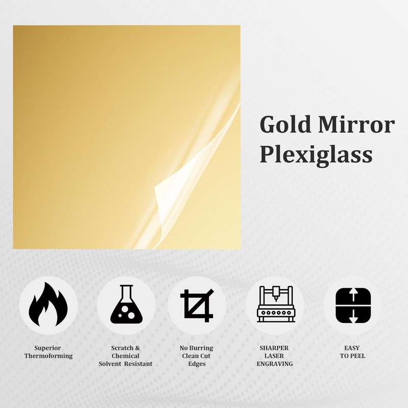KINLINK 8x12Plexiglass Sheets 1/8 inch-3mm Gold Mirror Acrylic Sheets, Mirror