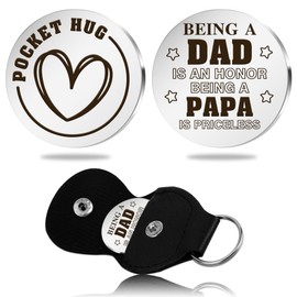 Fenreen Birthday Gifts for Papa from Daughter - Father's Day Dad Gifts Funny Pocket Hug Token with Leather Keychain Christmas Valentine's Day Thank You Thanksgiving Gift for Papa Dad Daddy