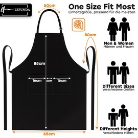 LEFUNDA® Waterproof Apron with 3 Pockets, Adjustable BBQ Apron with Long Straps, Kitchen Apron for Men, Women, Kitchen, Restaurant, Cafe, Baking
