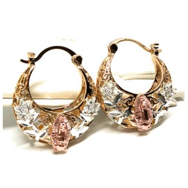 Fran & Co. Jewelry Gold Plated Tri Color Virgin Mary Flower Basket Earrings Virgen De Guadalupe Aretes Arracadas