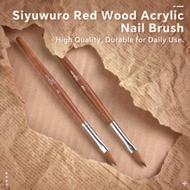 siyuwuro Kolinsky Acrylic Nail Brush Size #8, Red Wooden Kolinsky Brushes for Acrylic Powder Nail Extension 3D Nail Art Professional Manicure Design Tool, Nail Salon and Home DIY