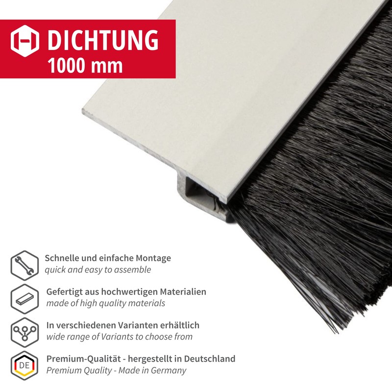 Gedotec Strip Brush Door Brush Door Seal, Black , 1000