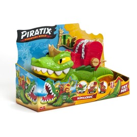 Piratix King Croc - Articulated Crocodile for Catching Piratix and Treasure Chest - Includes 1 Crocodile, 1 Exclusive Treasure, 2 Extra Golden Treasures, 1 Exclusive Piratix and 1 Accessories